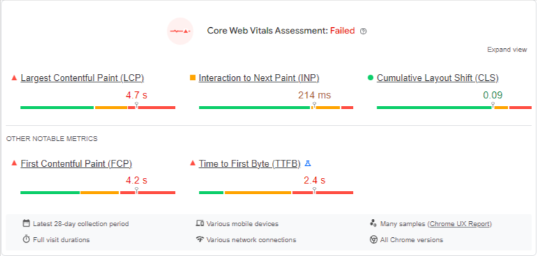 WordPress Speed optimization audit through page speed insights.